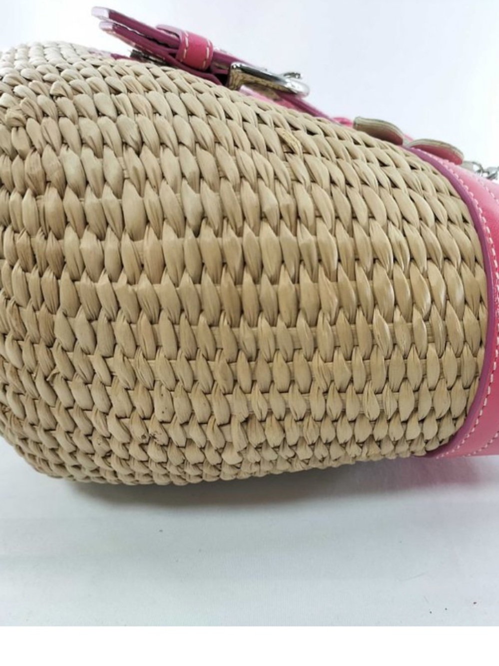 Coach Woven Straw & Pink Leather Butterfly Handbag NWOT+Charms - Picture 5 of 14